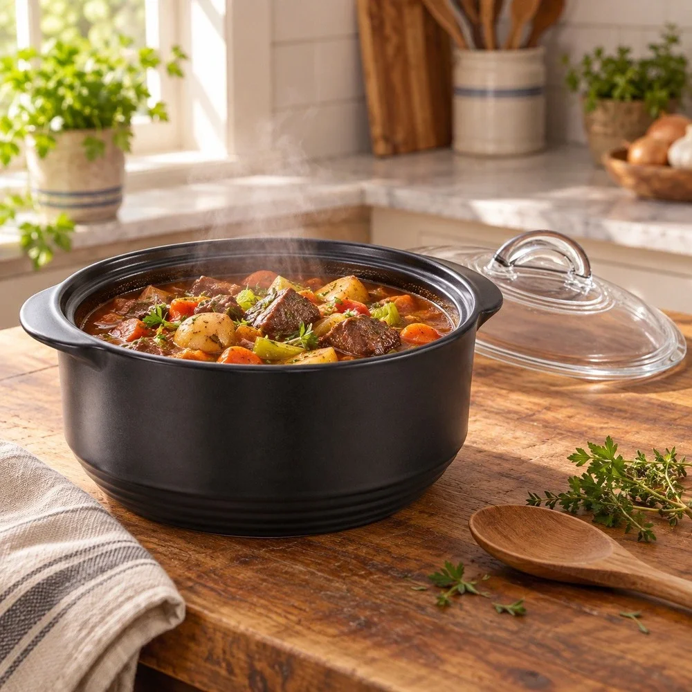 Pampered Chef Rockcrok Dutch Oven Black 4 Qt Ceramic Pot 3140 Retired